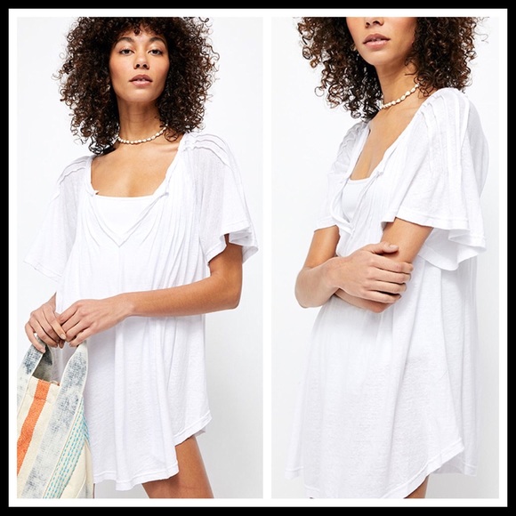 FREE PEOPLE BOHO TUNIC TEE FLOWY V-NECK TOP A2C - Picture 6 of 16